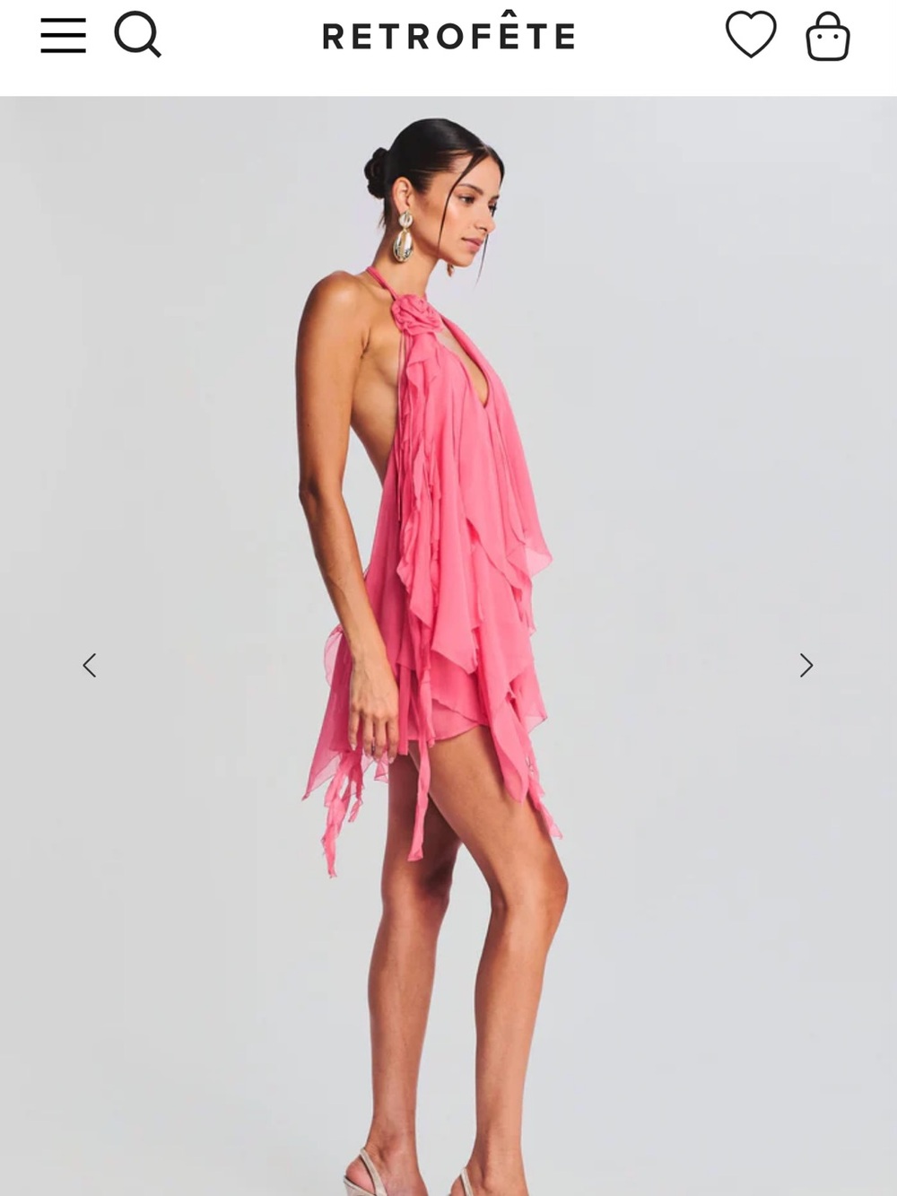 RETROFÊTE 100% Silk Caspian Pink Ruffled Silk Chiffon Mini Dress